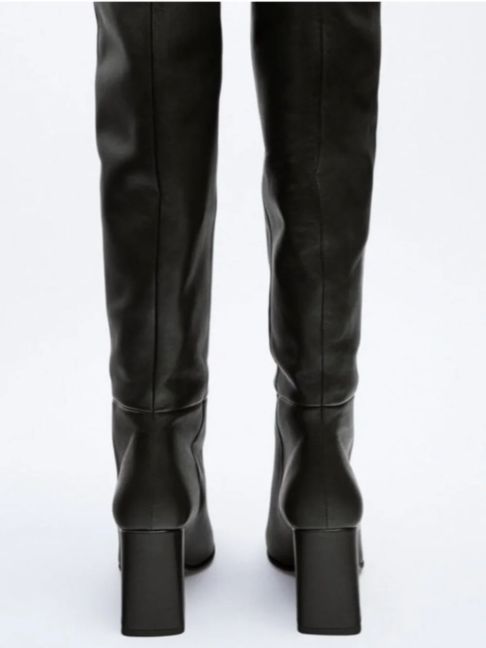 Real black leather Knee-High Block Heel Women's Boots
